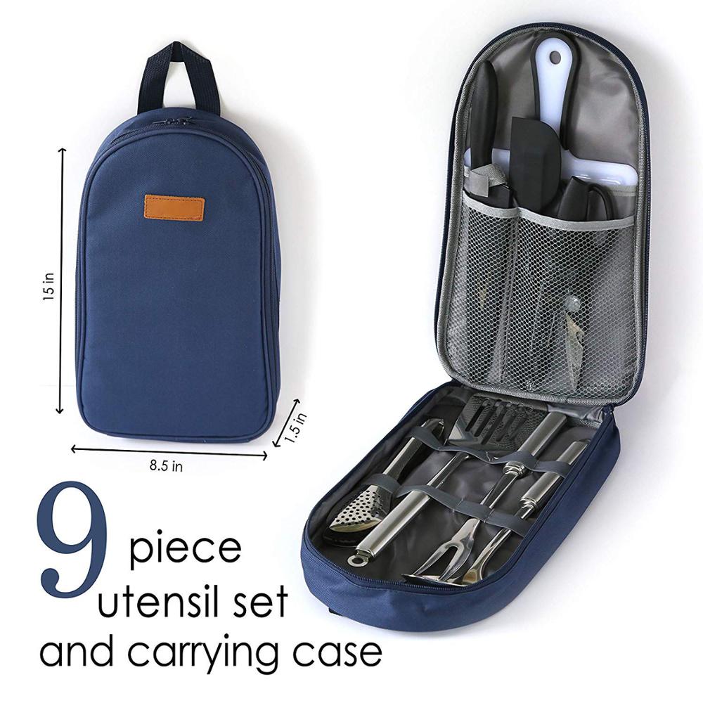 9-teiliges Camping-Küchenutensilien-Organizer-Set | Kochgeschirr aus Edelstahl