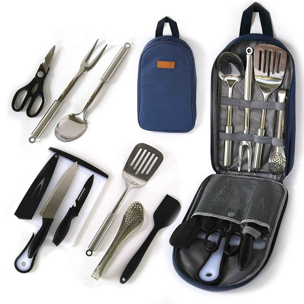 9-teiliges Camping-Küchenutensilien-Organizer-Set | Kochgeschirr aus Edelstahl