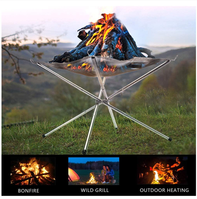 Einfache faltbare Outdoor-Feuerstelle aus Netzgewebe, Lagerfeuergestell aus Edelstahl