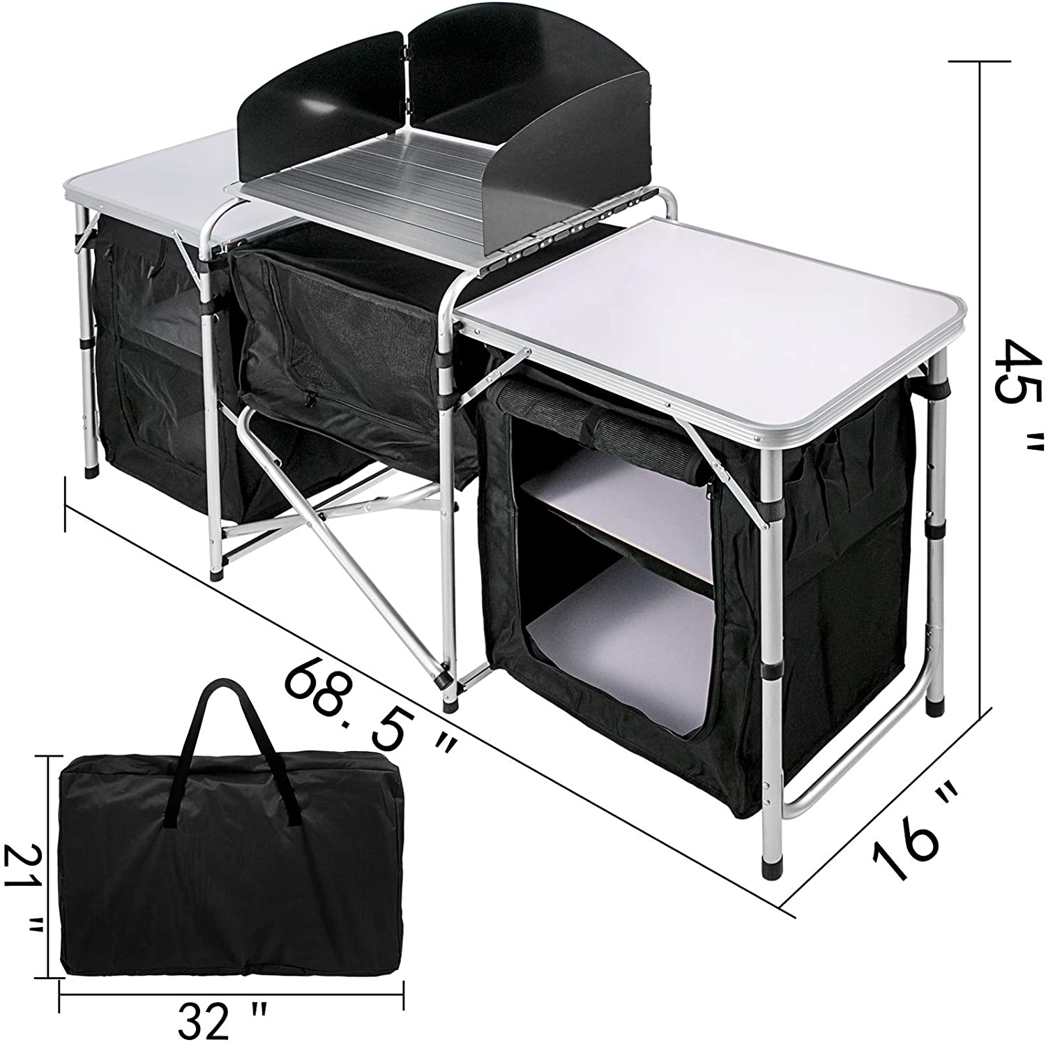 Tragbarer Camping-Grill-Picknick-Küchentisch mit Schranklagerung