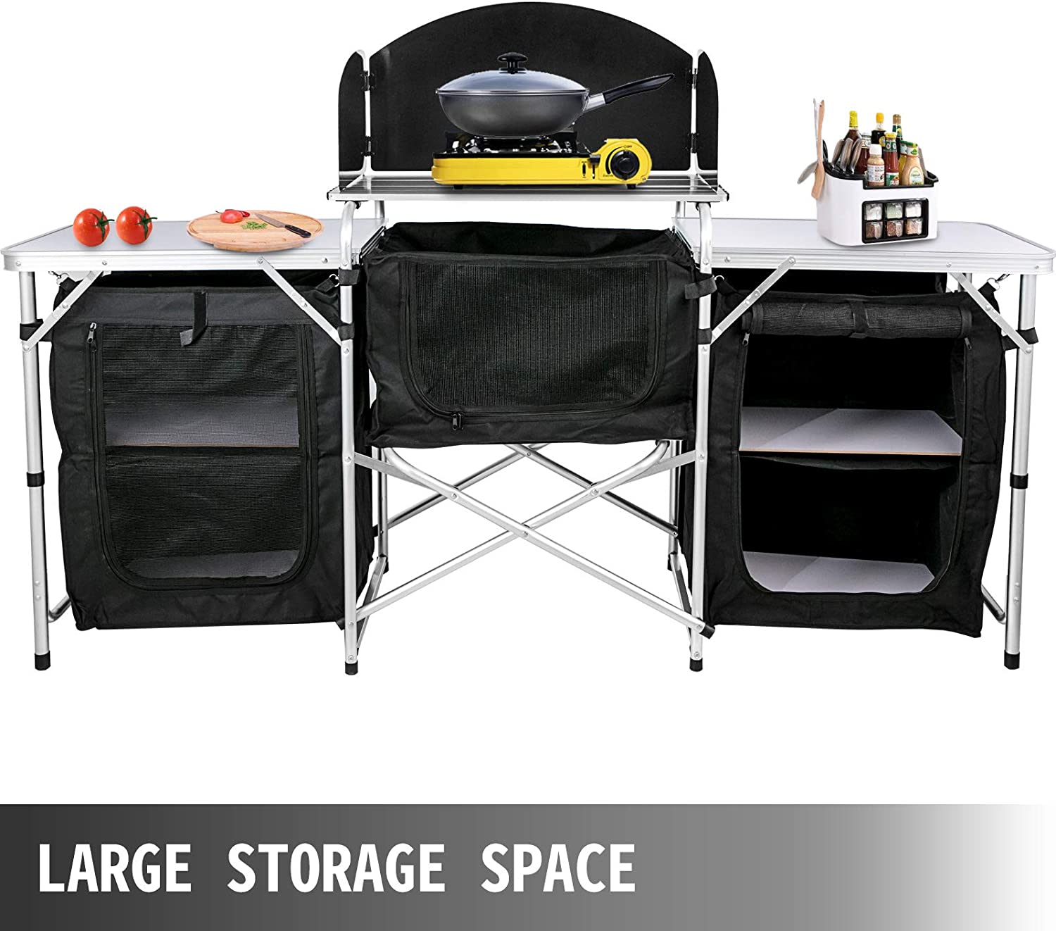 Tragbarer Camping-Grill-Picknick-Küchentisch mit Schranklagerung