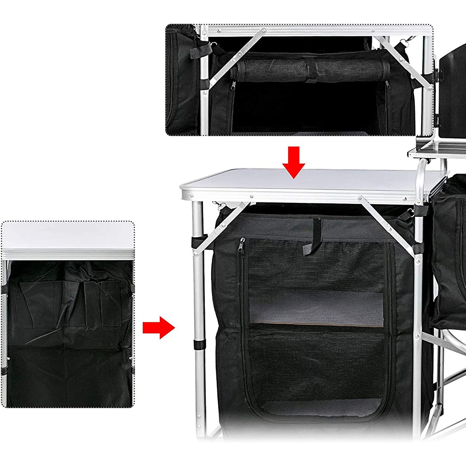 Tragbarer Camping-Grill-Picknick-Küchentisch mit Schranklagerung