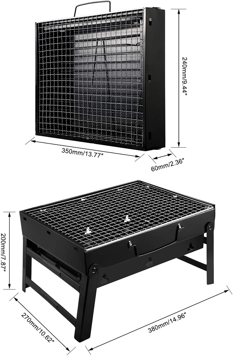 Tragbarer, faltbarer Camping-BBQ-Grill für den Außenbereich, schwarz