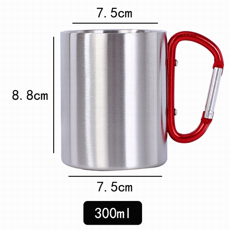 200/300ml doppelwandige Camping Wasserbecher Kaffeebecher mit Karabiner Griff