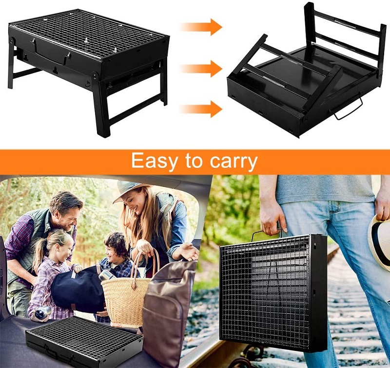 Tragbarer, faltbarer Camping-BBQ-Grill für den Außenbereich, schwarz