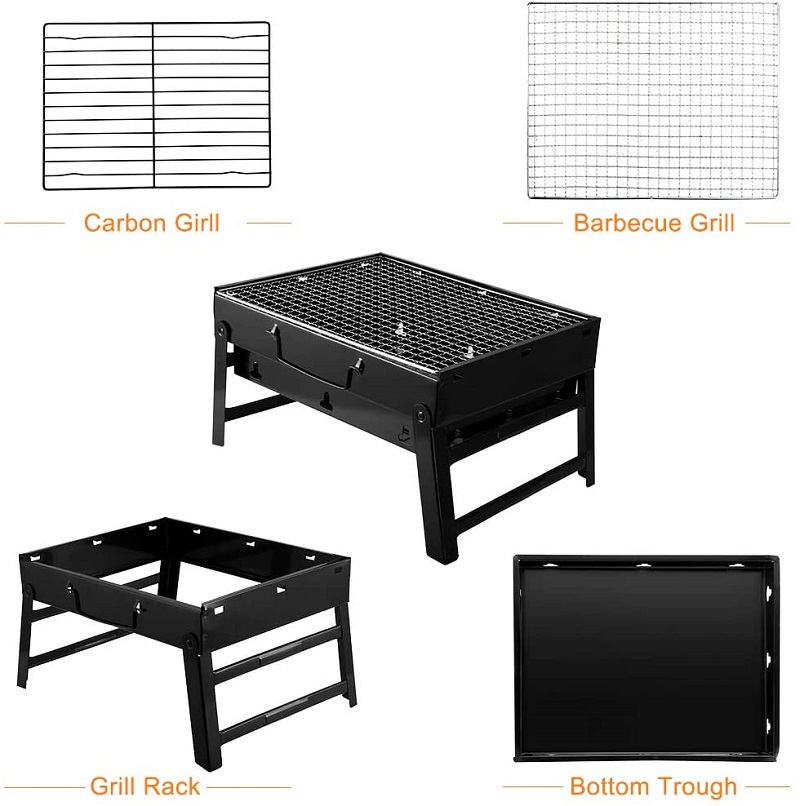 Tragbarer, faltbarer Camping-BBQ-Grill für den Außenbereich, schwarz
