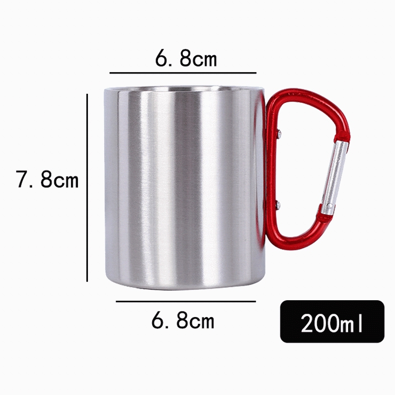 200/300ml doppelwandige Camping Wasserbecher Kaffeebecher mit Karabiner Griff
