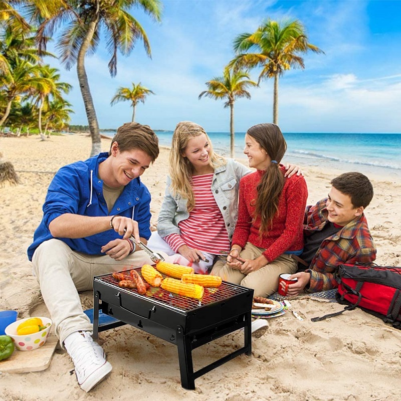 Tragbarer, faltbarer Camping-BBQ-Grill für den Außenbereich, schwarz