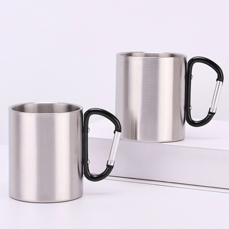 200/300ml doppelwandige Camping Wasserbecher Kaffeebecher mit Karabiner Griff