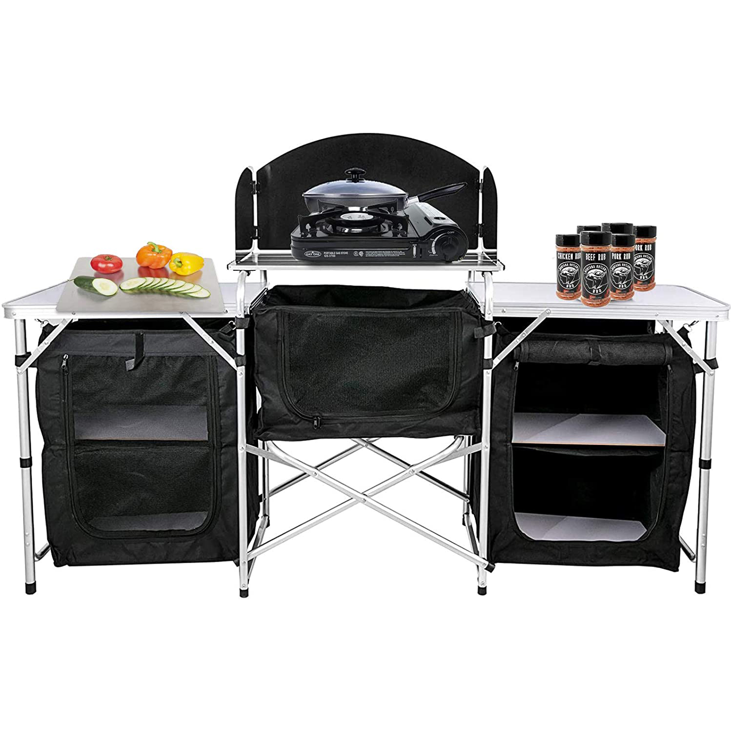 Tragbarer Camping-Grill-Picknick-Küchentisch mit Schranklagerung