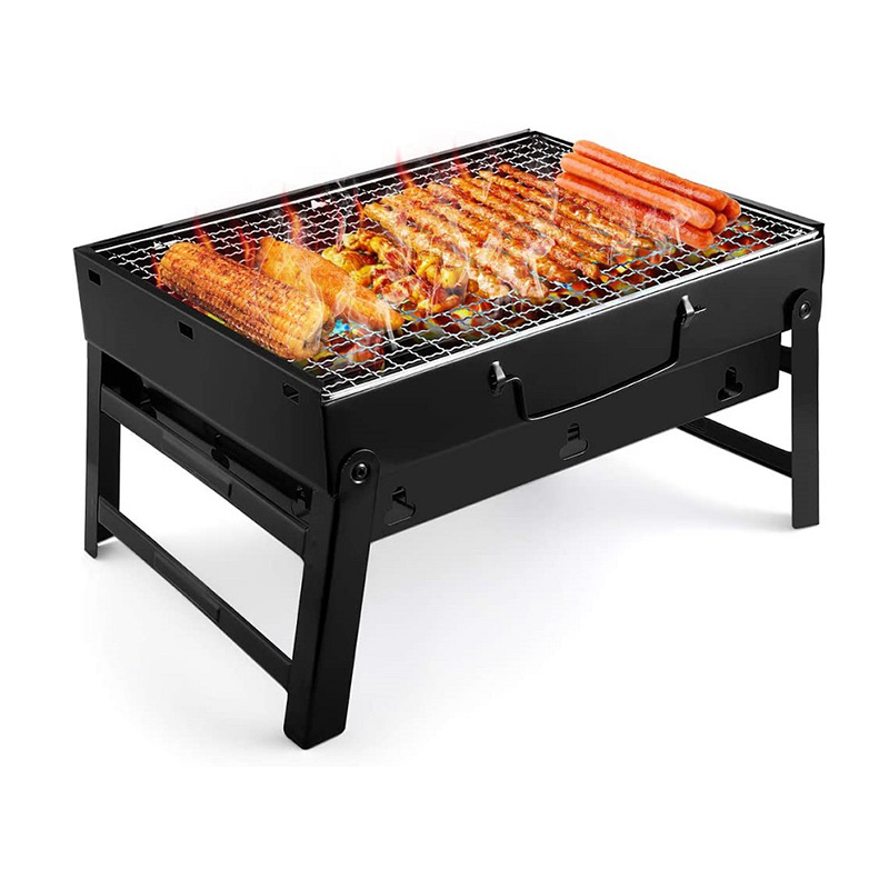 Tragbarer, faltbarer Camping-BBQ-Grill für den Außenbereich, schwarz