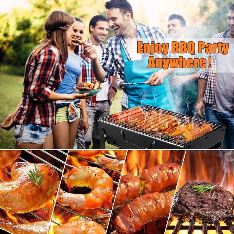 Tragbarer, faltbarer Camping-BBQ-Grill für den Außenbereich, schwarz