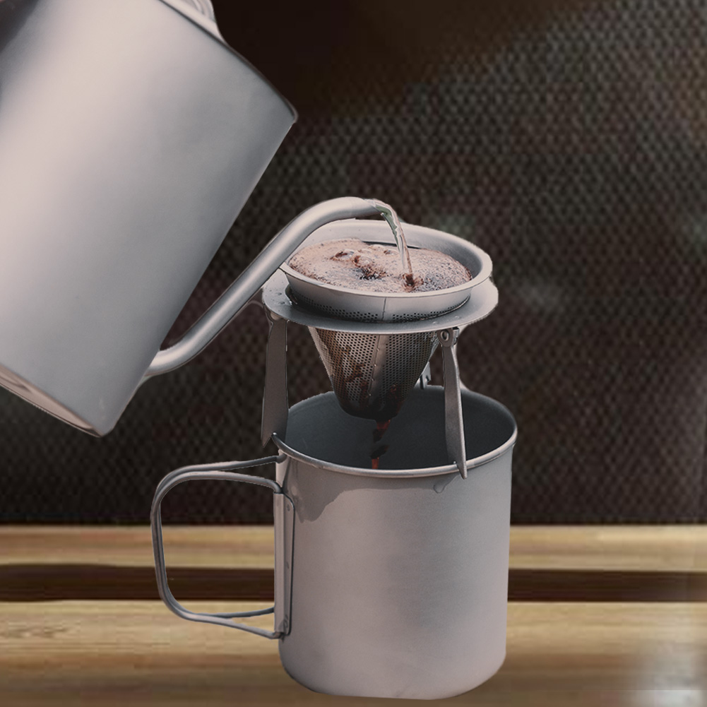 Reise-Kaffeefilter aus Titan, abnehmbares Kaffeesieb mit Ständerhalter