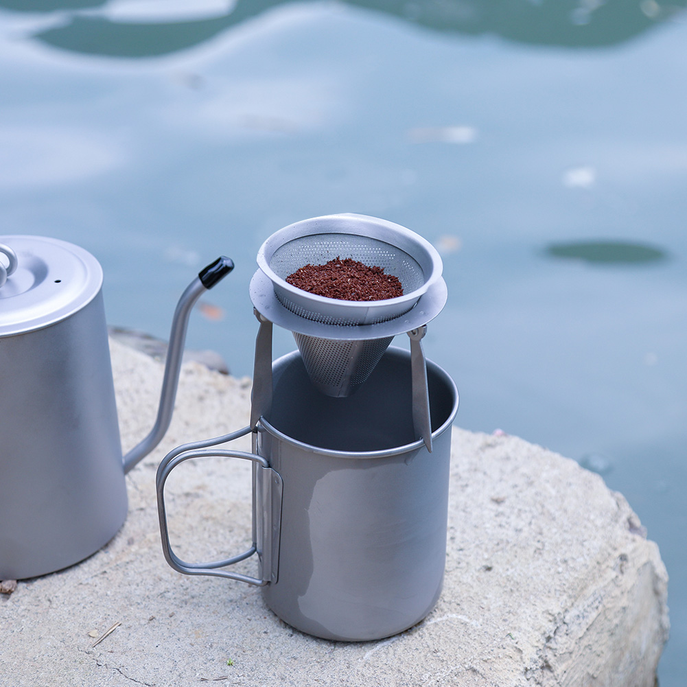 Reise-Kaffeefilter aus Titan, abnehmbares Kaffeesieb mit Ständerhalter