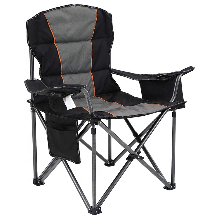 Robuster, gepolsterter Klappstuhl für Camping und Strand mit Stahlrahmen und Getränkehalter