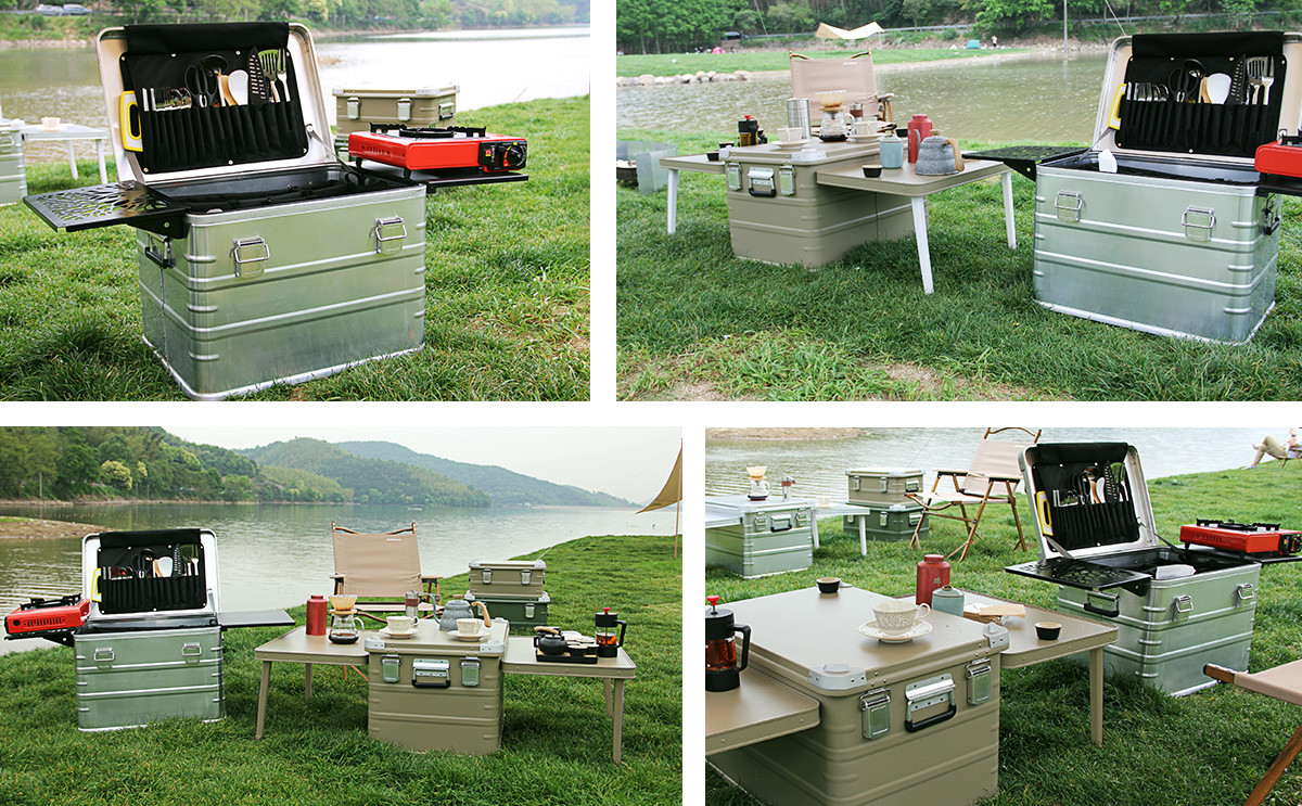 Camping-Küchenbox und Kochstation aus Aluminium für den Außenbereich