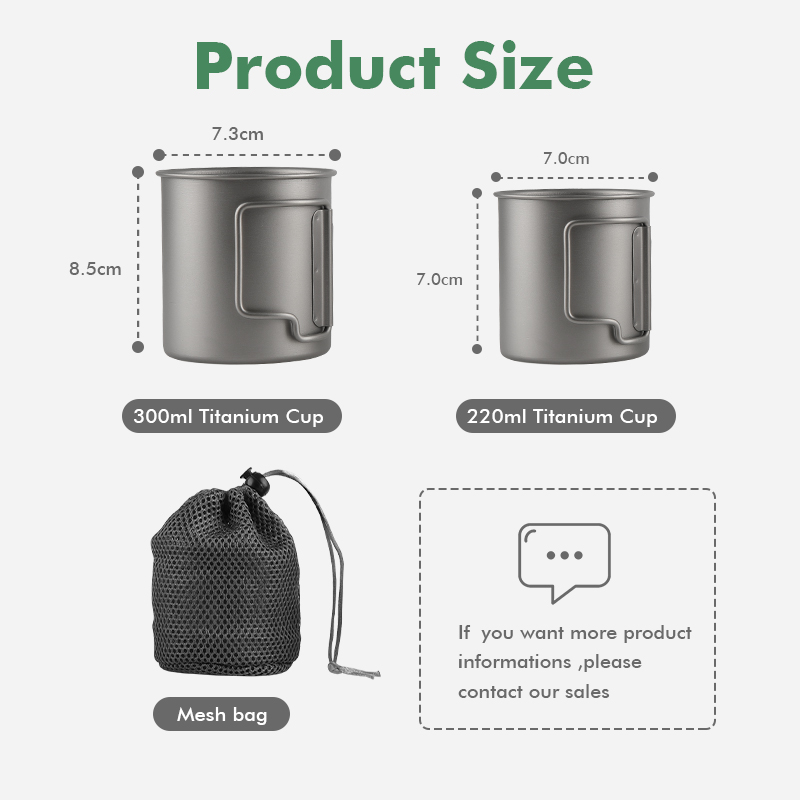 220 ml/300 ml ultraleichter Reisebecher aus Titan für Camping, Wandern und Angeln