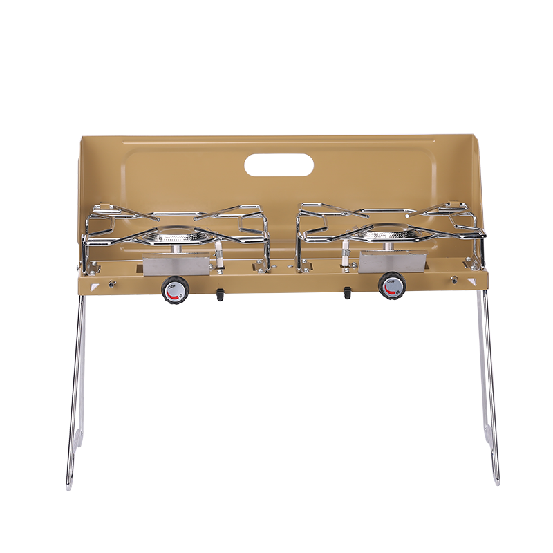 2 Brenner Faltbarer Stand Camping Gaskocher mit Windschutzscheibe