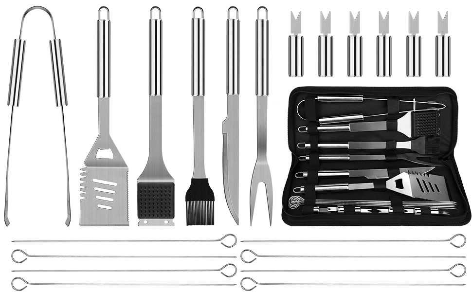 21-teiliges Grillset aus Edelstahl mit Koffer