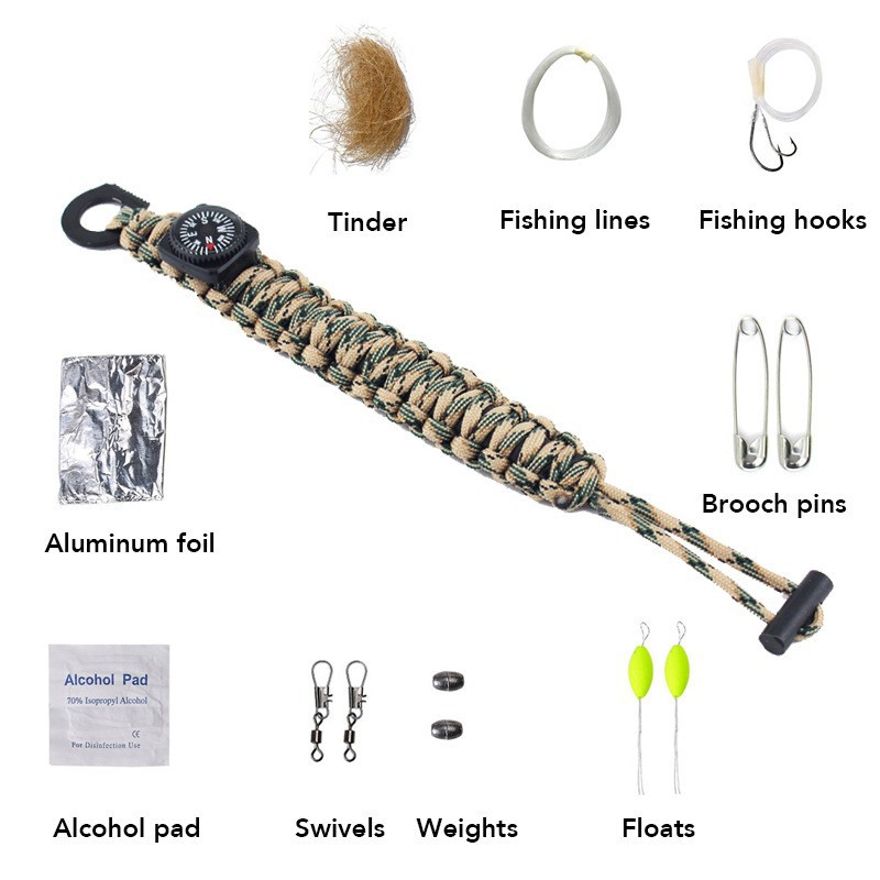 Outdoor Paracord Schlüsselanhänger Lanyard Taktische Bushcraft Survival Notfallausrüstung Feuerstein Feuerstarter Monkey Fist