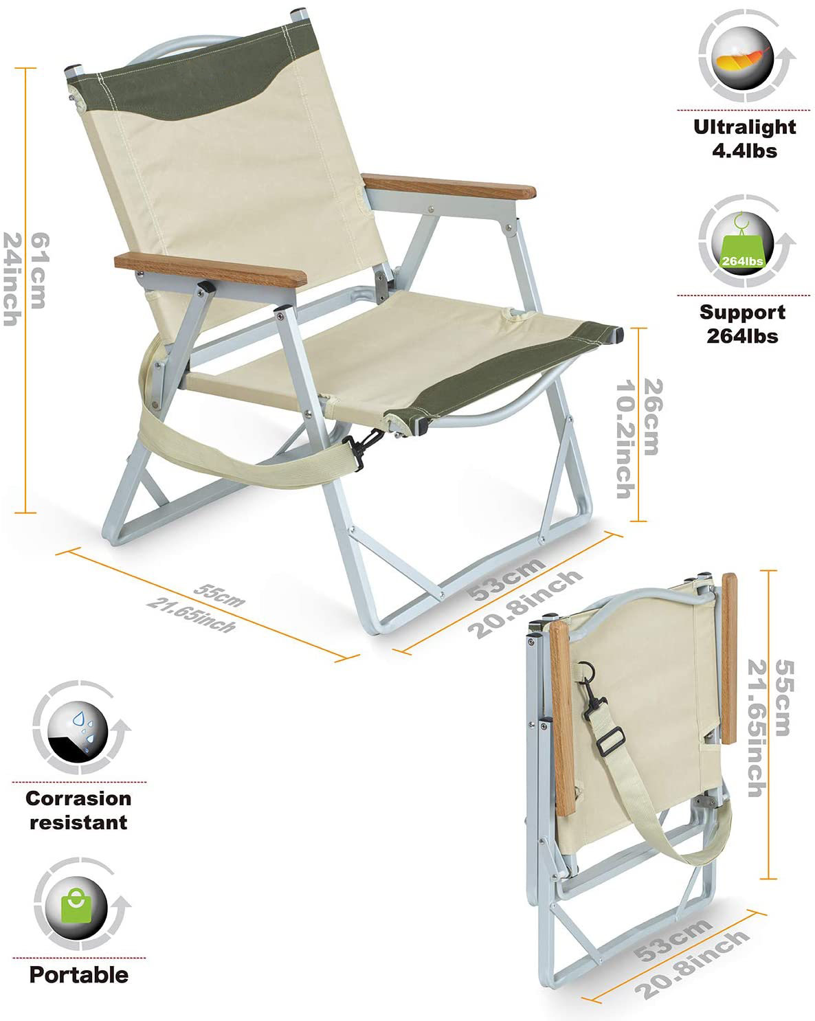 Ultraleichter Camping-Klappstuhl aus Aluminium für den Strand, Angeln, Garten mit Schultergurt