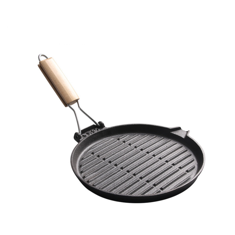 Gusseisen-Grillplatten und Grillpfanne mit klappbarem Griff