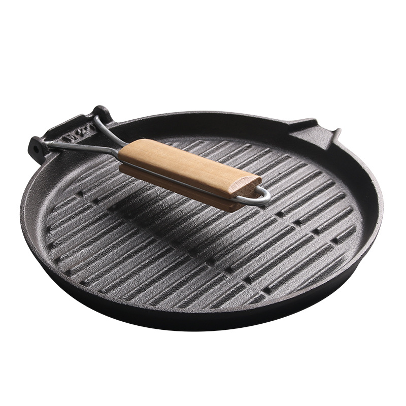 Gusseisen-Grillplatten und Grillpfanne mit klappbarem Griff