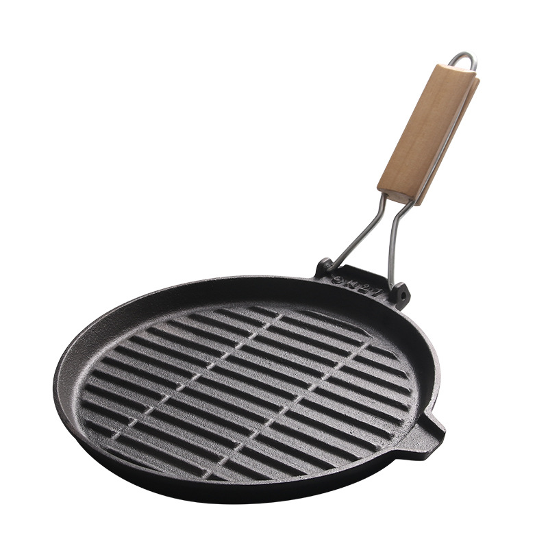 Gusseisen-Grillplatten und Grillpfanne mit klappbarem Griff