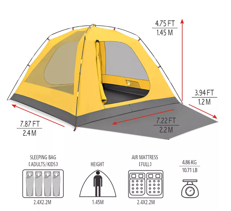 Tragbares automatisches Campingzelt für den Außenbereich mit 2 Türen und Kuppelzelt für 4 Personen