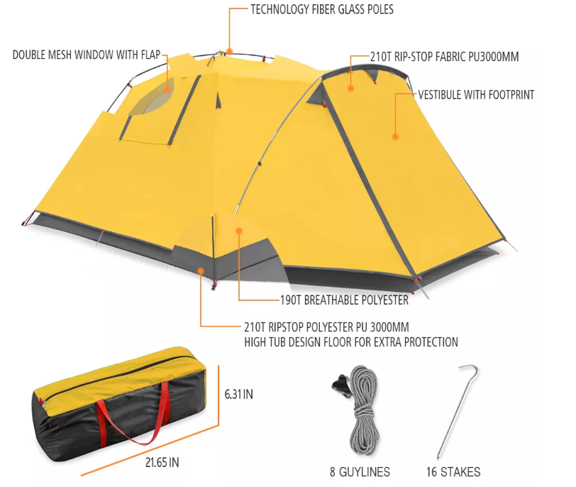 Tragbares automatisches Campingzelt für den Außenbereich mit 2 Türen und Kuppelzelt für 4 Personen