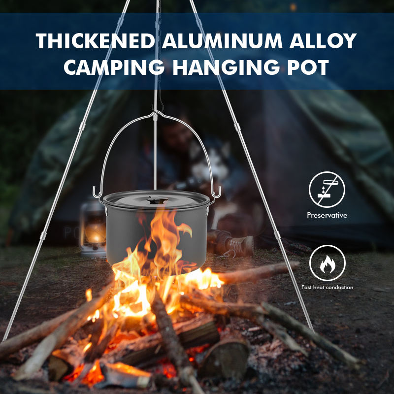 4L Outdoor Verdickt Aluminium Camping Hängen Töpfe Mit Antihaft-beschichtung