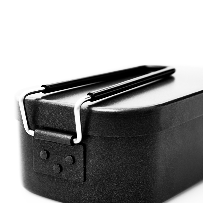 Schwarze Camping-Lunchbox aus Aluminium, Essgeschirr in Lebensmittelqualität mit Antihaftbeschichtung