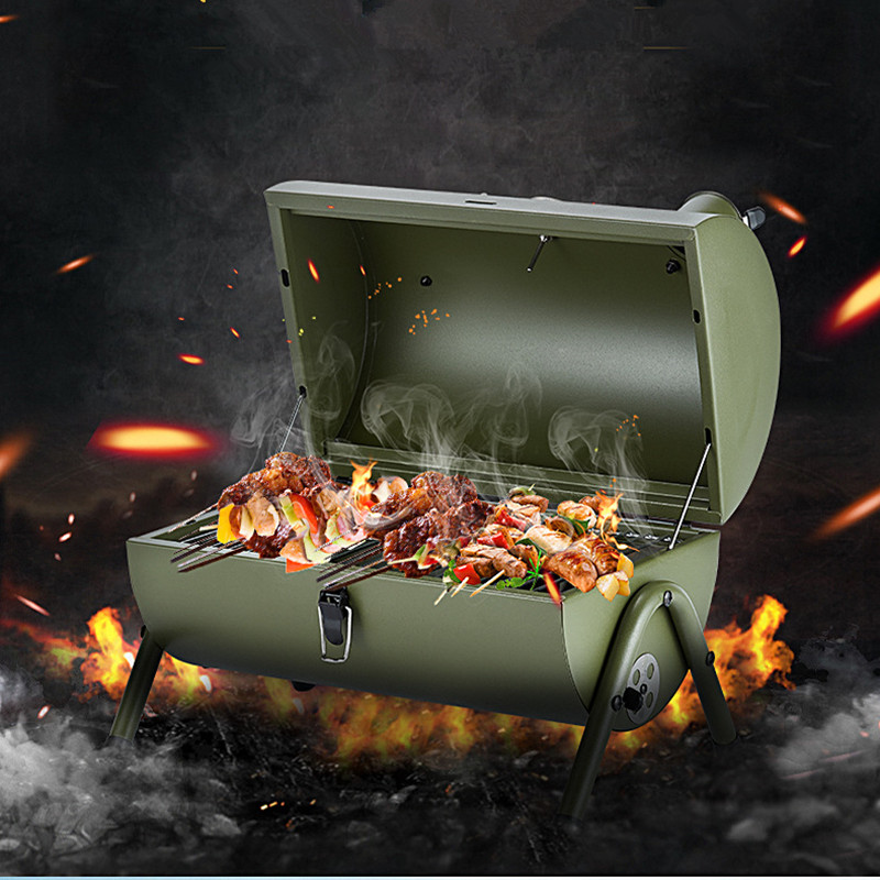 Tragbarer Holzkohlegrill mit Doppelfass für Grillpartys