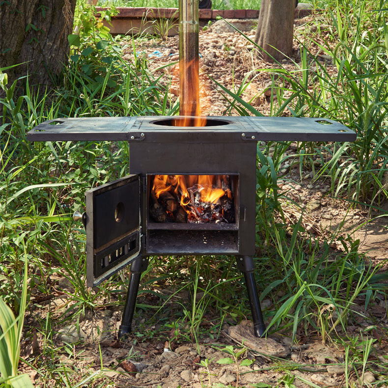 Tragbarer Camping-Holzofen und Zeltheizung für den Außenbereich mit rauchfreier Rakete