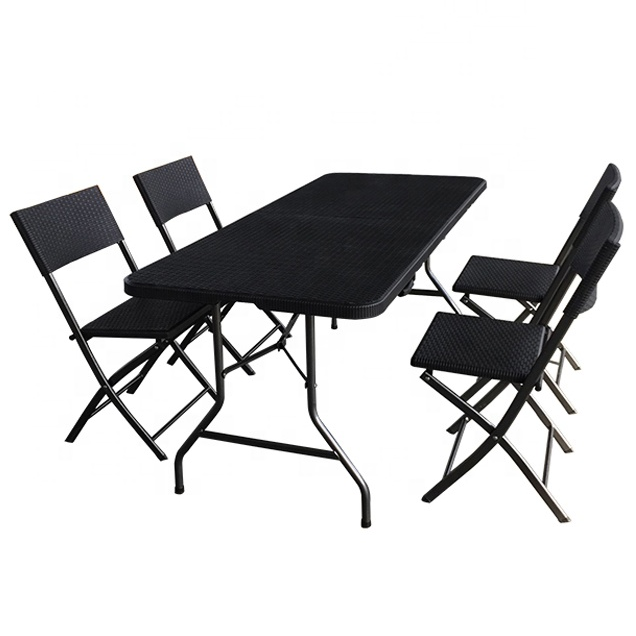 Klappbarer Bocktisch aus Polyrattan, 180 cm, Schwarz