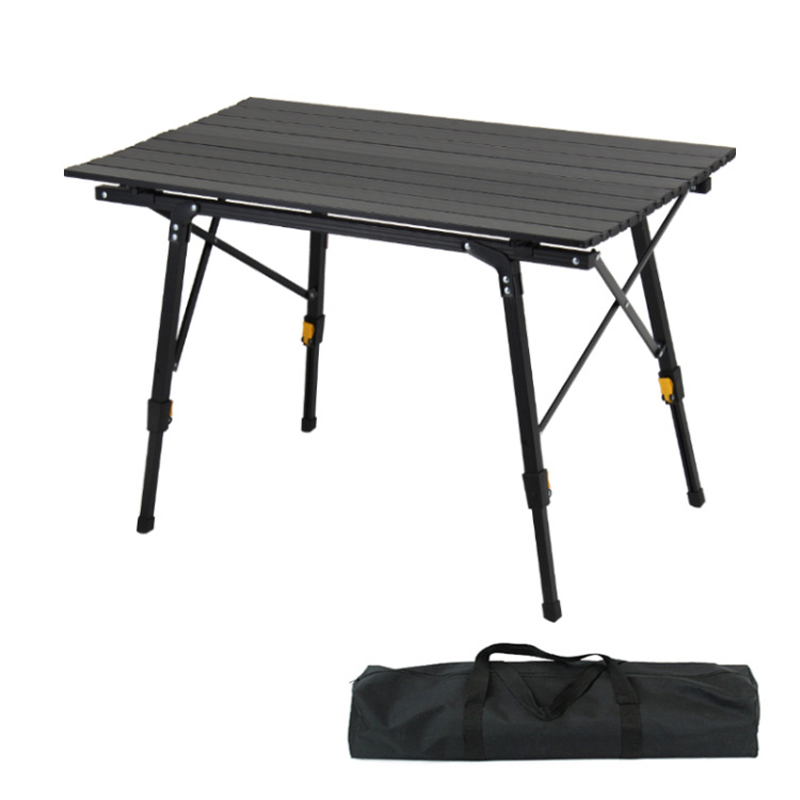 Camping-Picknicktisch aus Aluminium, zusammenklappbar, mit verstellbaren Beinen und Holz-Metallfarbe