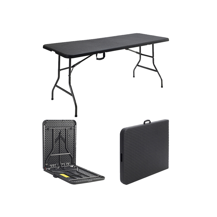 Klappbarer Bocktisch aus Polyrattan, 180 cm, Schwarz