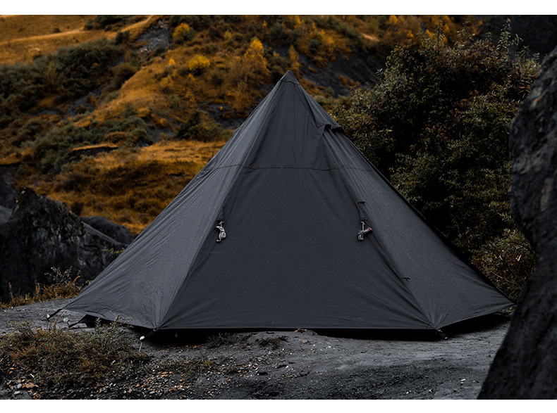 Schwarzes 6-Personen-Tipi-Zelt für Outdoor-Camping in Pyramidenform
