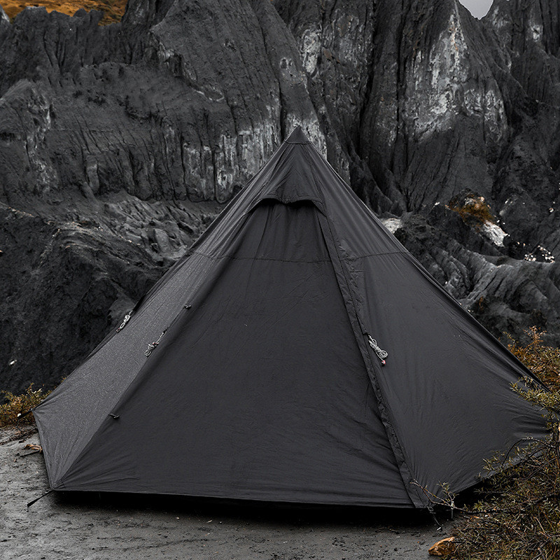 Schwarzes 6-Personen-Tipi-Zelt für Outdoor-Camping in Pyramidenform