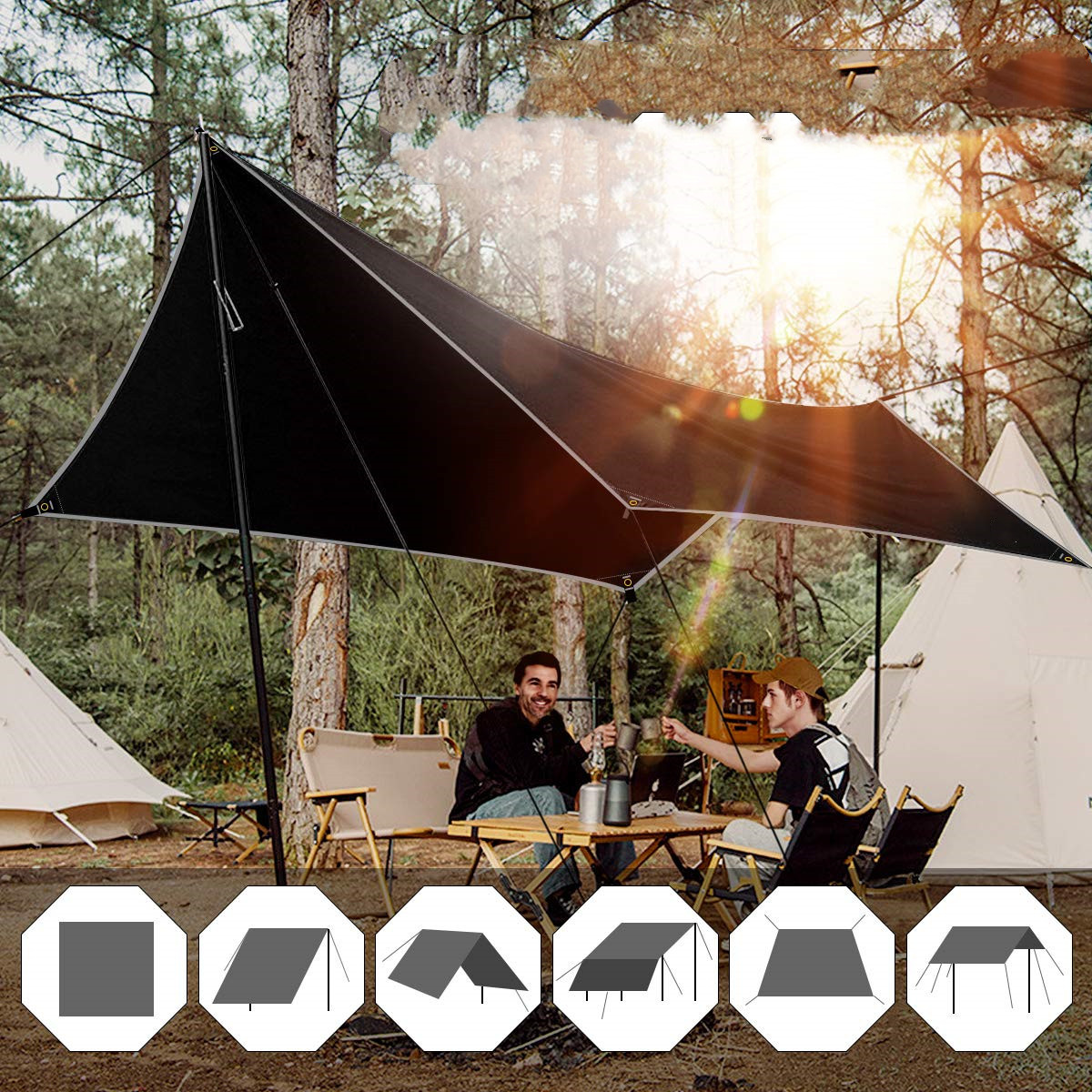 Schwarzer wasserdichter Camping-Regenschutz und Picknickmatte