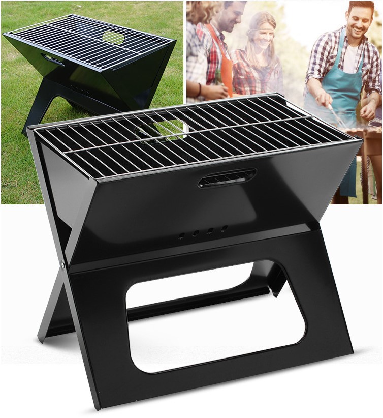 Faltbarer Holzkohlegrill aus Edelstahl im Notebook-Stil
