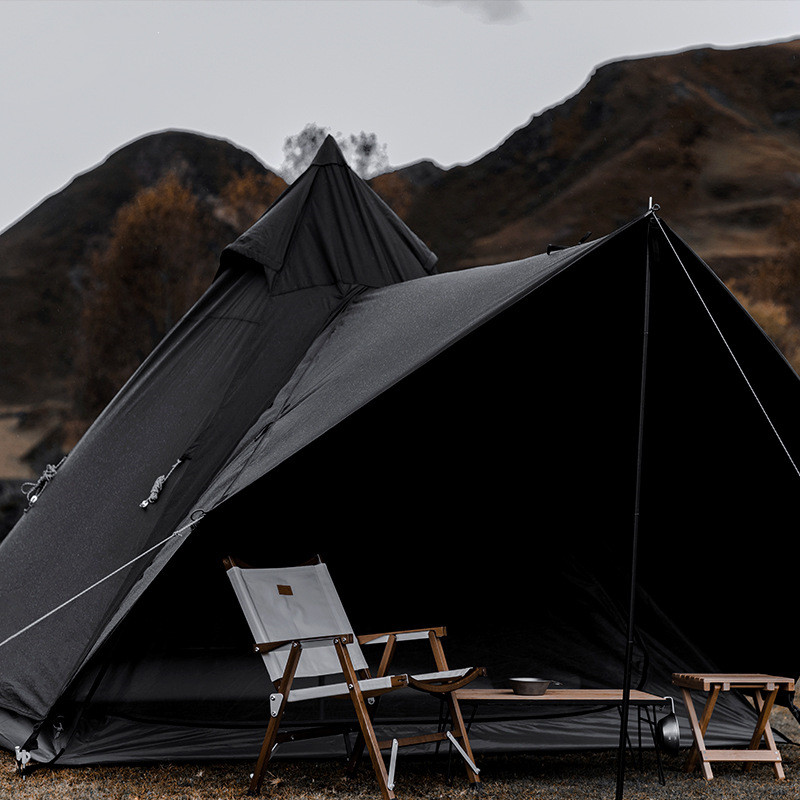 Wasserdichtes schwarzes Pyramidenturmzelt, indisches Sonnenschutz-Campingzelt