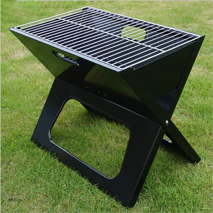 Faltbarer Holzkohlegrill aus Edelstahl im Notebook-Stil