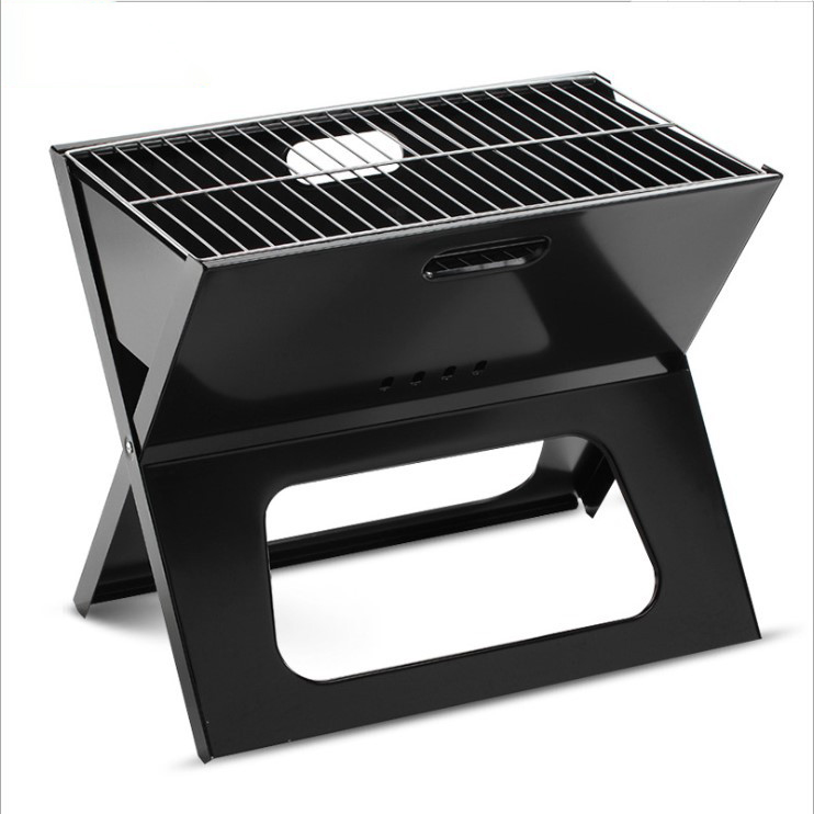 Faltbarer Holzkohlegrill aus Edelstahl im Notebook-Stil
