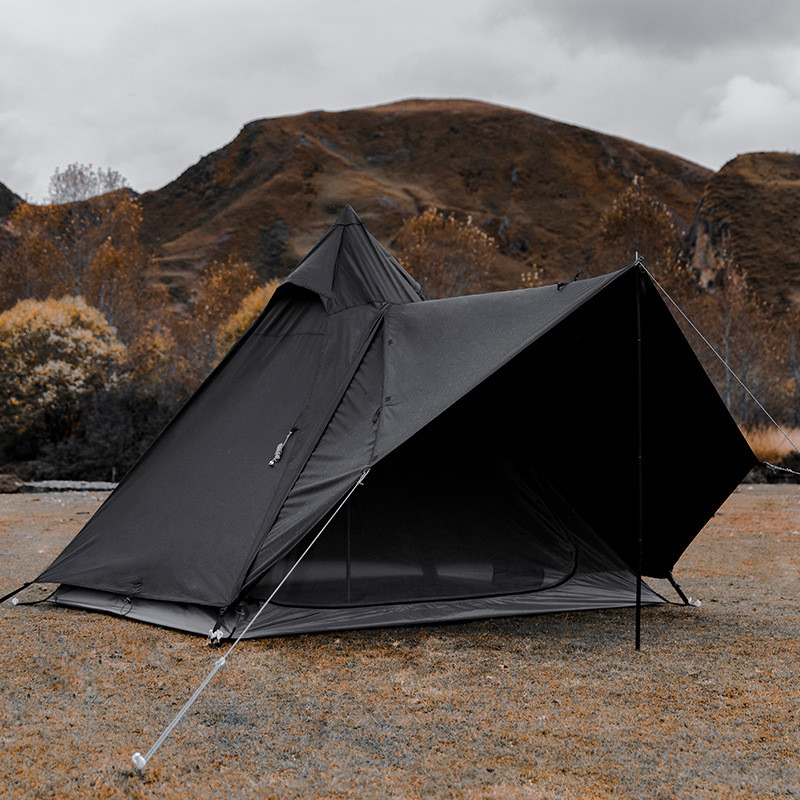 Wasserdichtes schwarzes Pyramidenturmzelt, indisches Sonnenschutz-Campingzelt