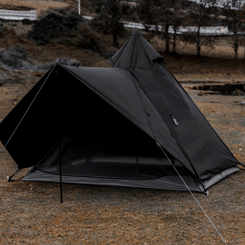 Wasserdichtes schwarzes Pyramidenturmzelt, indisches Sonnenschutz-Campingzelt