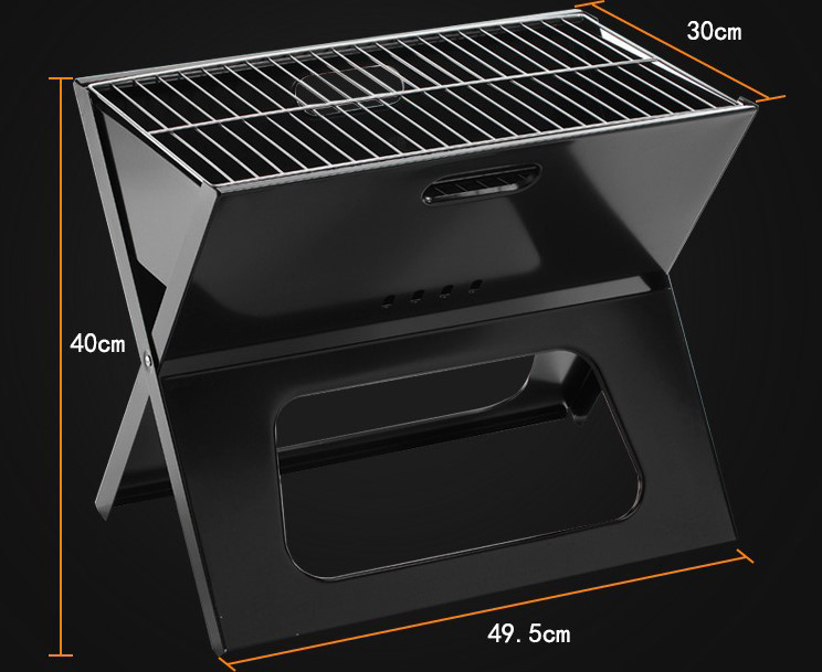 Faltbarer Holzkohlegrill aus Edelstahl im Notebook-Stil