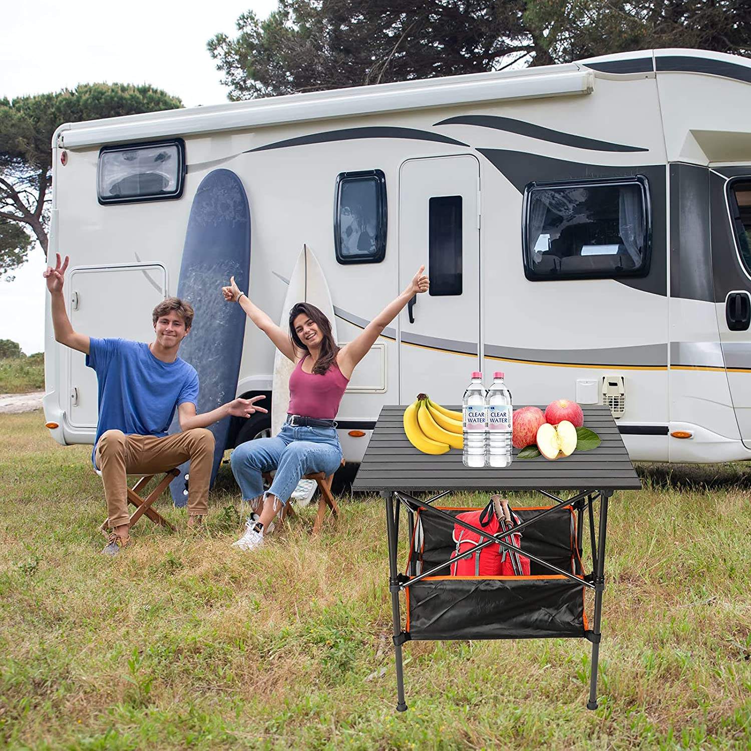 Tragbarer, faltbarer Campingtisch aus Aluminium mit Netztasche