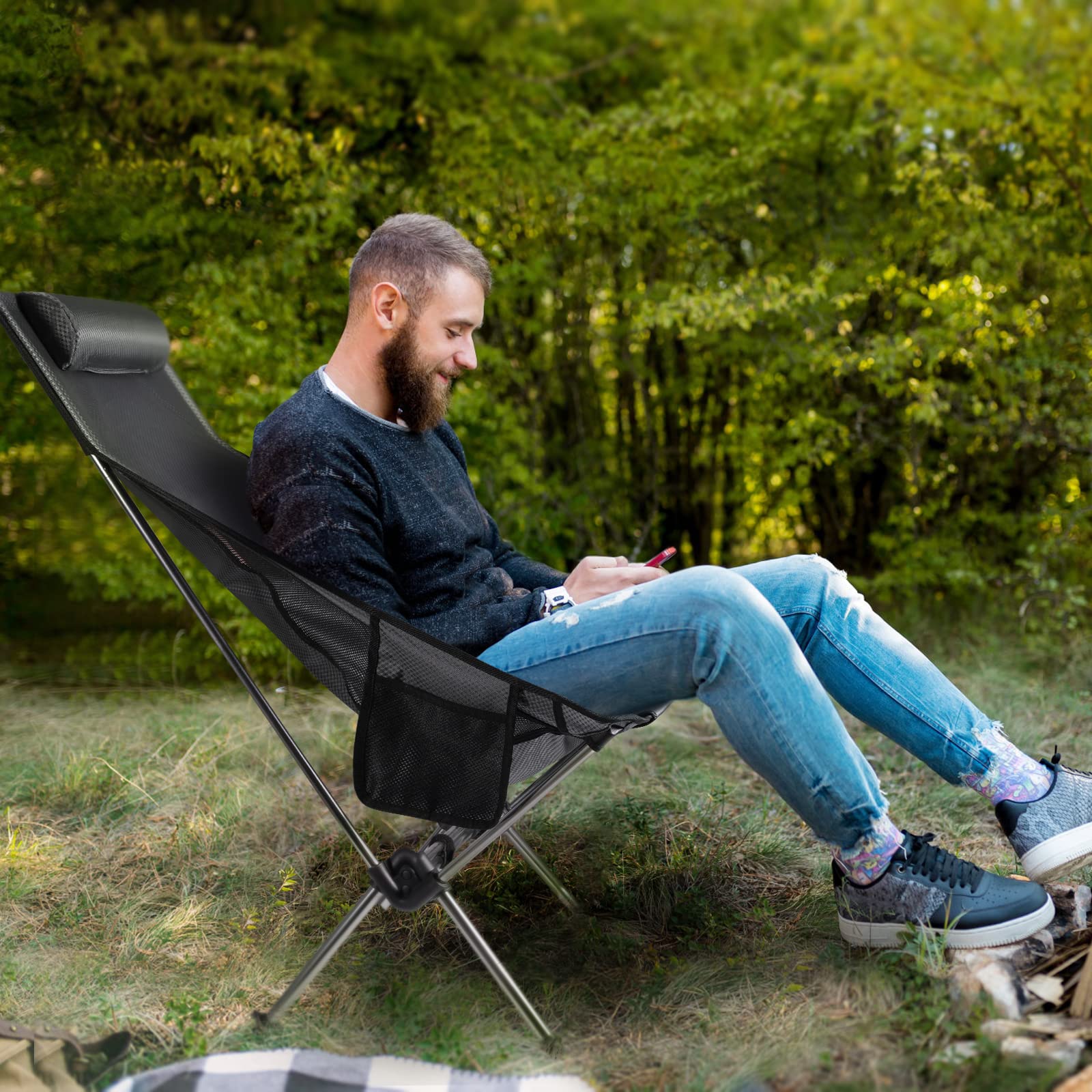 Maßgefertigter, schwarzer, klappbarer Camping-Mondstuhl