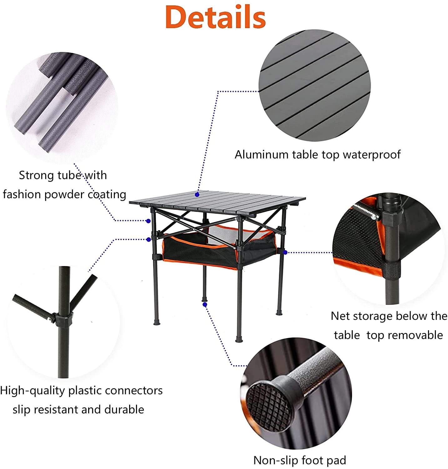 Tragbarer, faltbarer Campingtisch aus Aluminium mit Netztasche